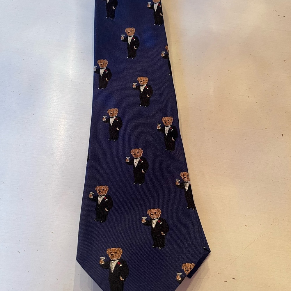 Ralph Lauren Navy Tie with Bear Design